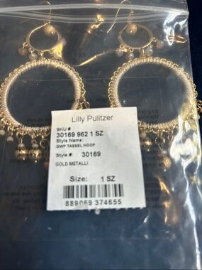 Lilly Pulitzer GWP Tassel Hoop Earrings Gold Metallic NWT